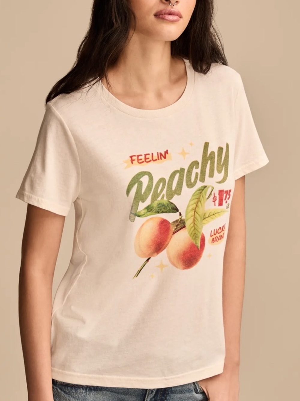 Lucky Brand Cream Graphic 'Peachy' Short Sleeve Tee